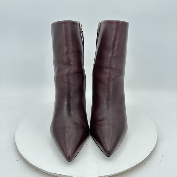 Schutz Women Size 9B Dark Brown Leather Side Zip Pointed Toe Ankle Heel Boot - Picture 2 of 11